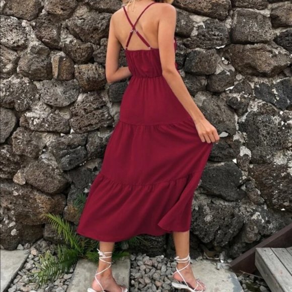 Contemporary crisscross back swing cami dress burg - Picture 5 of 6